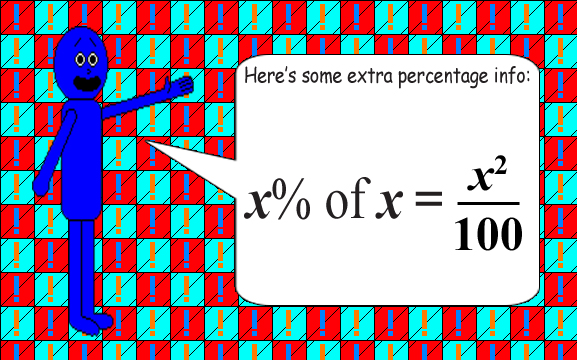 By the way, x% of x is x squared divided by 100.