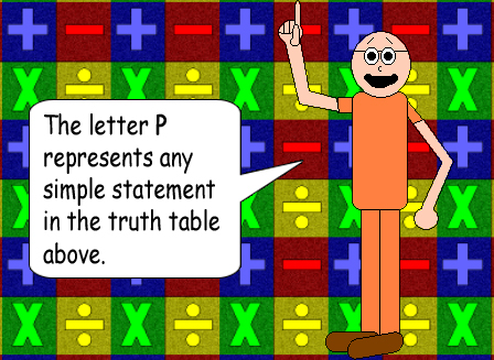 The letter P represents any simple statement in the truth table above.