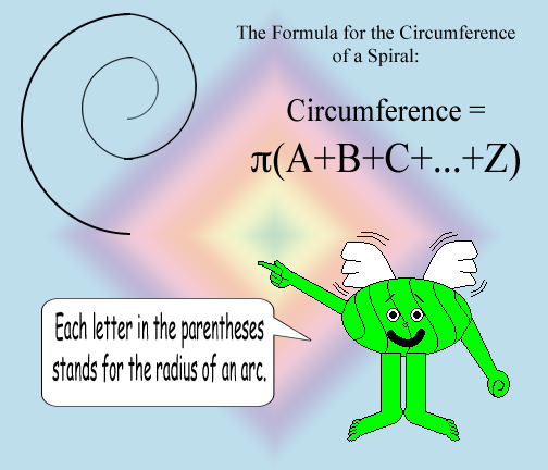 Circumference = Pi * (A + B + C +...+ Z). Each letter in the parentheses stands for the radius of an arc.
